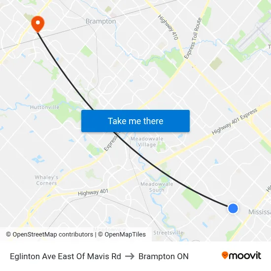 Eglinton Ave East Of Mavis Rd to Brampton ON map