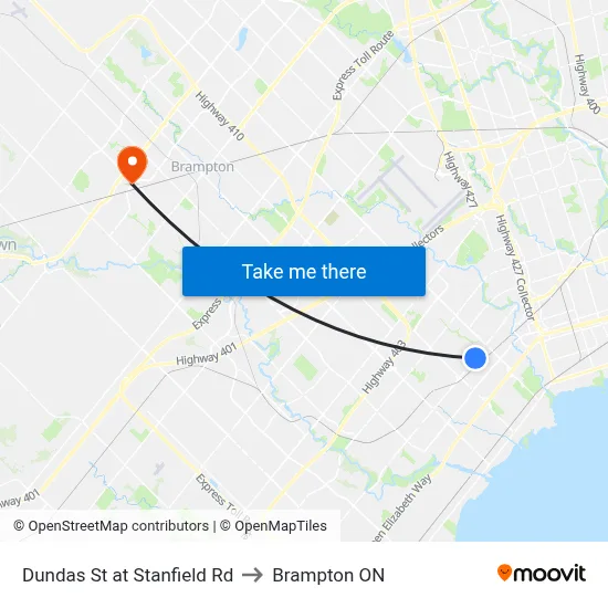 Dundas St at Stanfield Rd to Brampton ON map