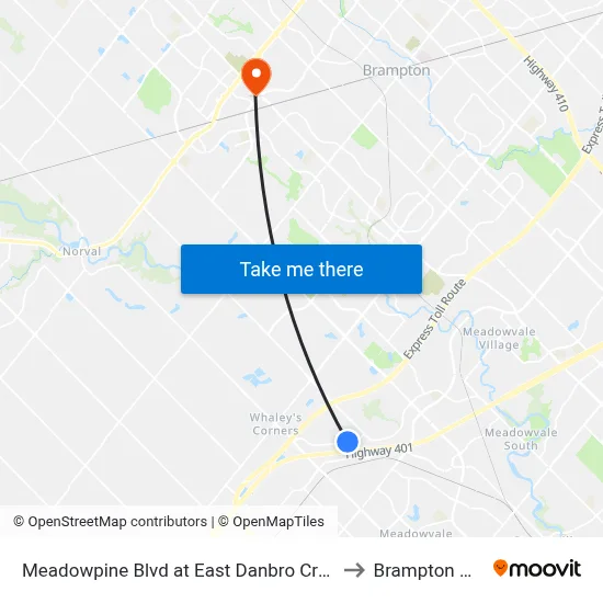 Meadowpine Blvd at East Danbro Cres to Brampton ON map