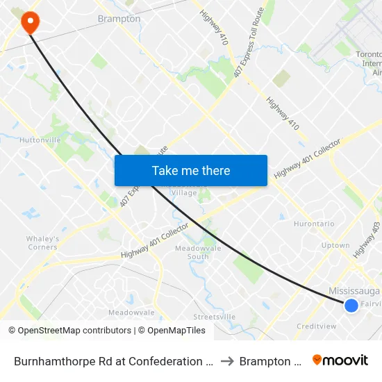 Burnhamthorpe Rd at Confederation Pky to Brampton ON map