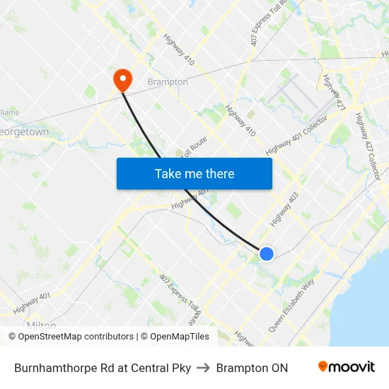 Burnhamthorpe Rd at Central Pky to Brampton ON map