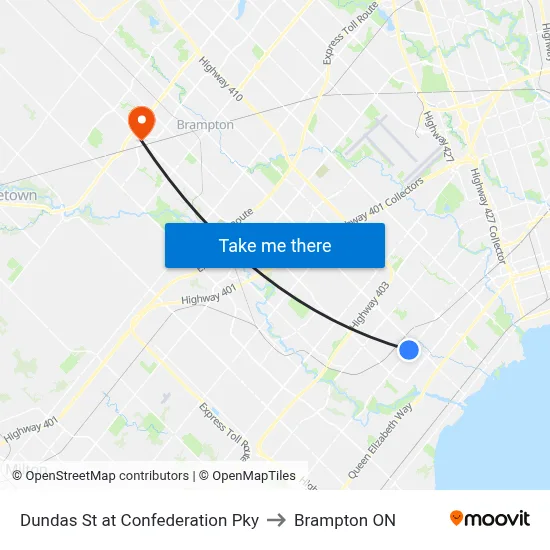 Dundas St at Confederation Pky to Brampton ON map