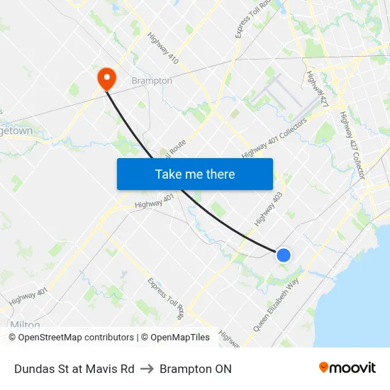 Dundas St at Mavis Rd to Brampton ON map