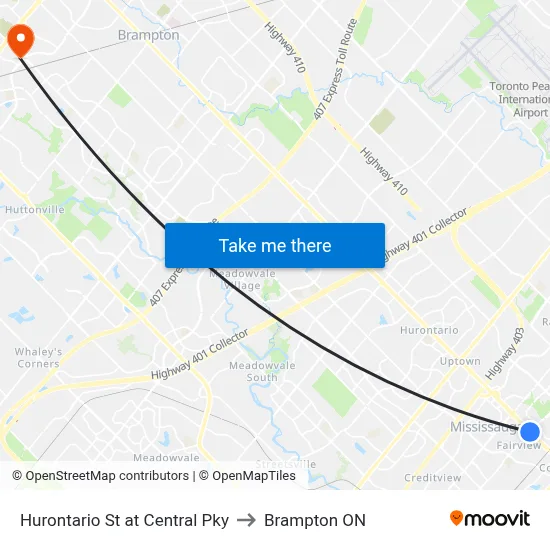 Hurontario St at Central Pky to Brampton ON map