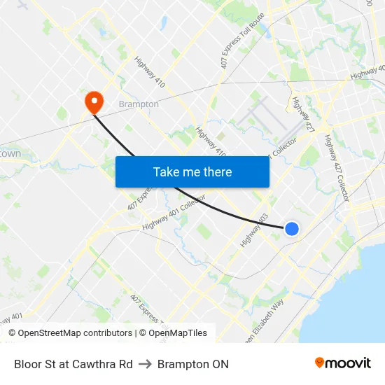 Bloor St at Cawthra Rd to Brampton ON map
