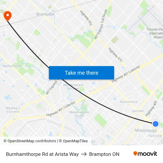 Burnhamthorpe Rd at Arista Way to Brampton ON map