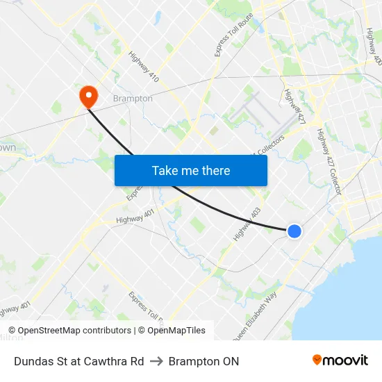 Dundas St at Cawthra Rd to Brampton ON map