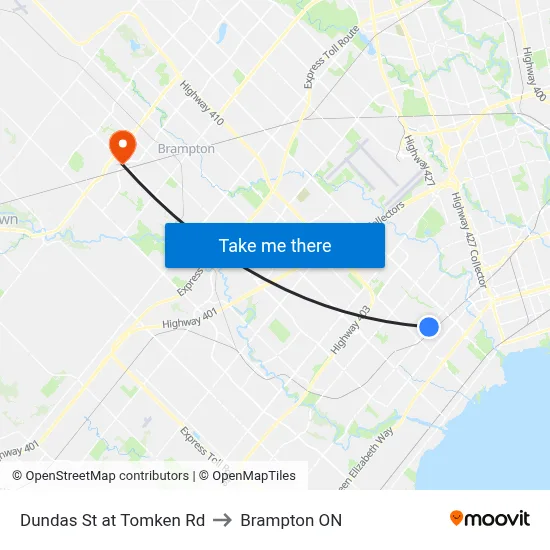 Dundas St at Tomken Rd to Brampton ON map
