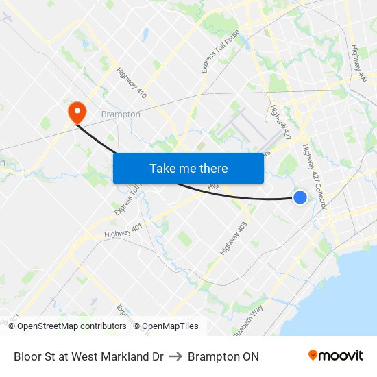 Bloor St at West Markland Dr to Brampton ON map