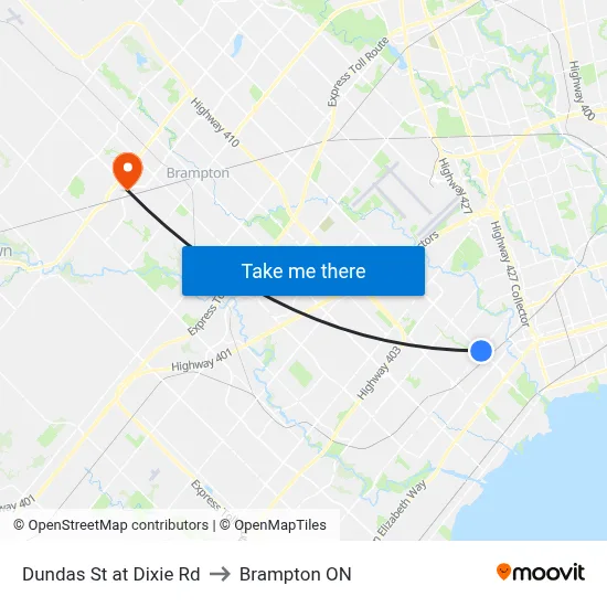 Dundas St at Dixie Rd to Brampton ON map