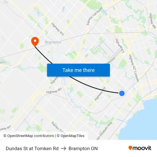 Dundas St at Tomken Rd to Brampton ON map