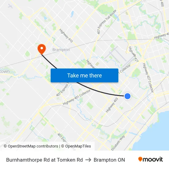 Burnhamthorpe Rd at Tomken Rd to Brampton ON map