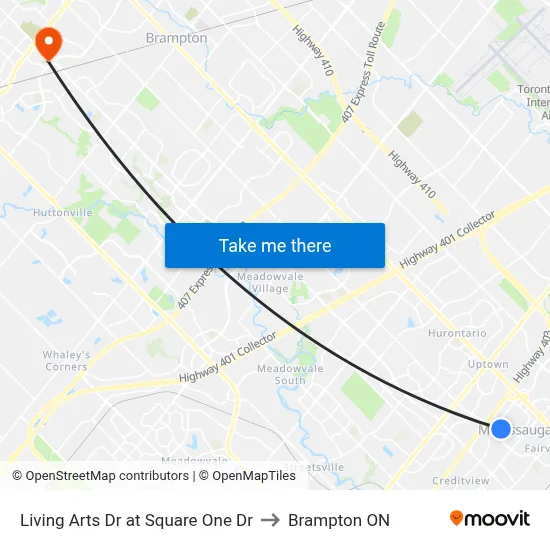 Living Arts Dr at Square One Dr to Brampton ON map