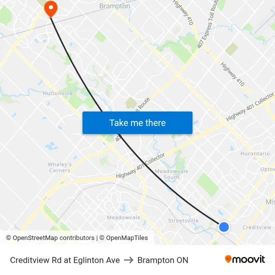 Creditview Rd at Eglinton Ave to Brampton ON map