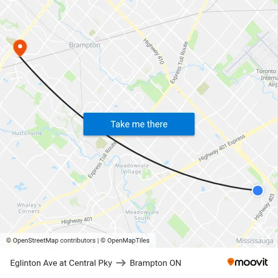 Eglinton Ave at Central Pky to Brampton ON map