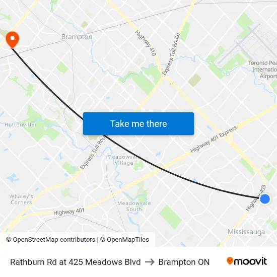 Rathburn Rd at 425 Meadows Blvd to Brampton ON map