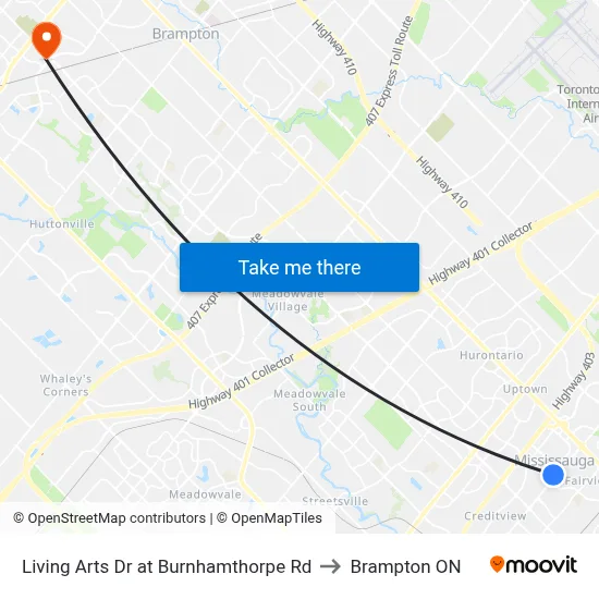Living Arts Dr at Burnhamthorpe Rd to Brampton ON map