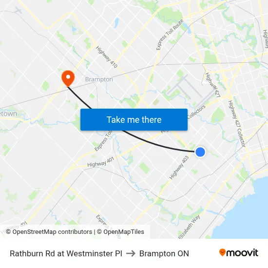 Rathburn Rd at Westminster Pl to Brampton ON map