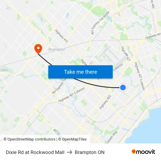 Dixie Rd at Rockwood Mall to Brampton ON map