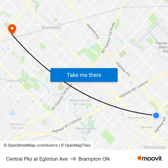 Central Pky at Eglinton Ave to Brampton ON map
