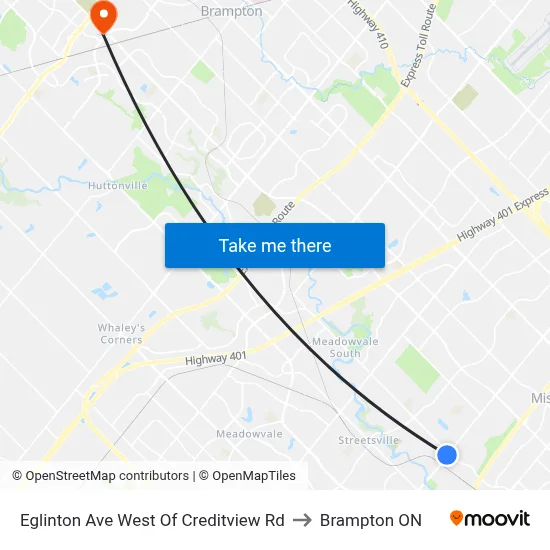 Eglinton Ave West Of Creditview Rd to Brampton ON map