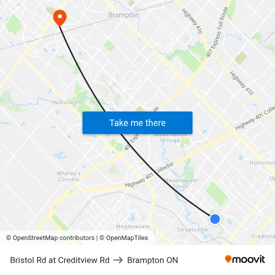 Bristol Rd at Creditview Rd to Brampton ON map