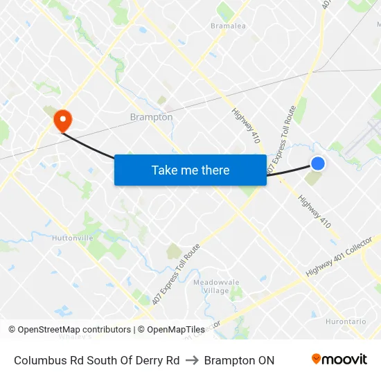 Columbus Rd South Of Derry Rd to Brampton ON map