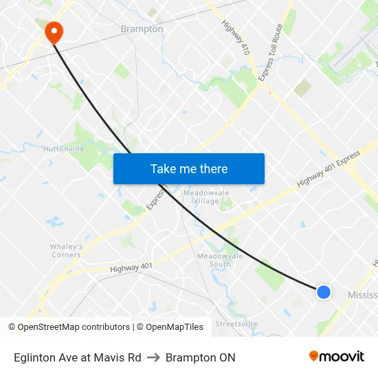 Eglinton Ave at Mavis Rd to Brampton ON map