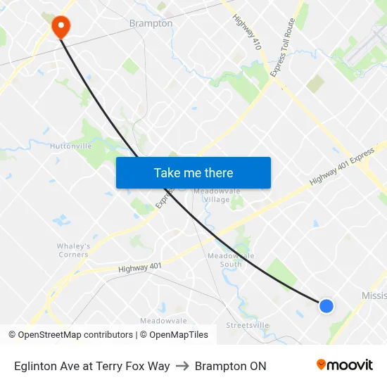 Eglinton Ave at Terry Fox Way to Brampton ON map