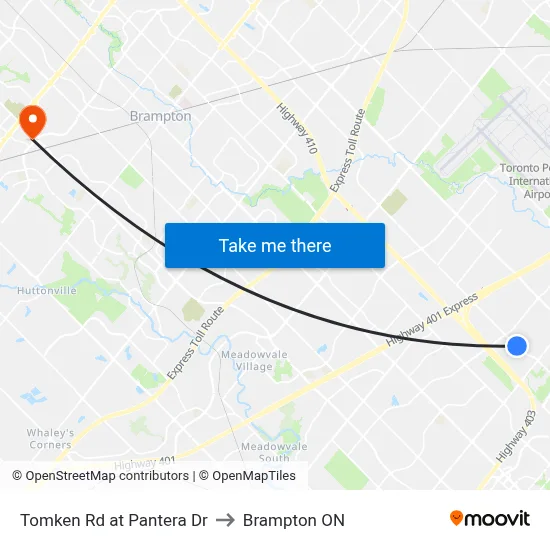 Tomken Rd at Pantera Dr to Brampton ON map
