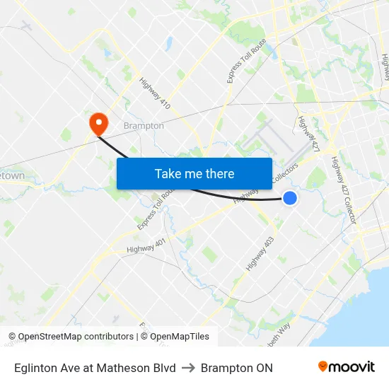 Eglinton Ave at Matheson Blvd to Brampton ON map