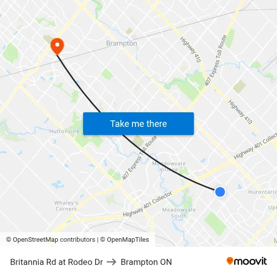 Britannia Rd at Rodeo Dr to Brampton ON map
