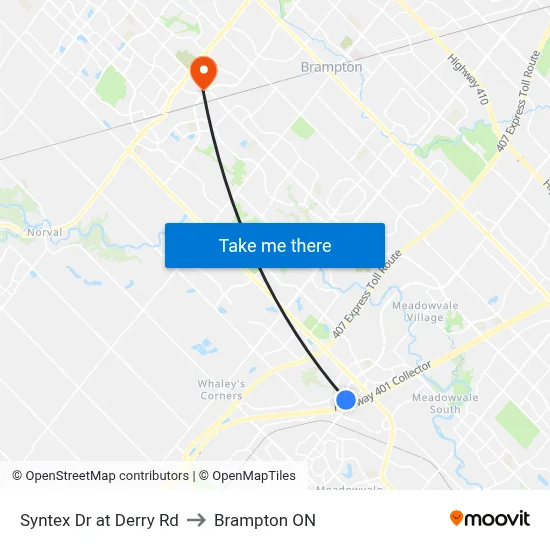 Syntex Dr at Derry Rd to Brampton ON map