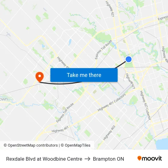 Rexdale Blvd at Woodbine Centre to Brampton ON map