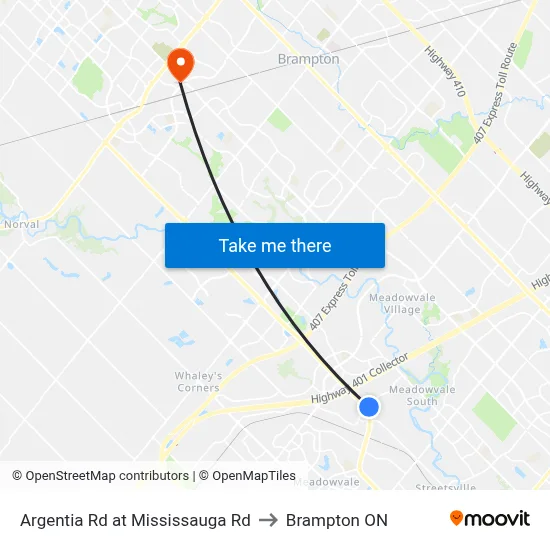 Argentia Rd at Mississauga Rd to Brampton ON map