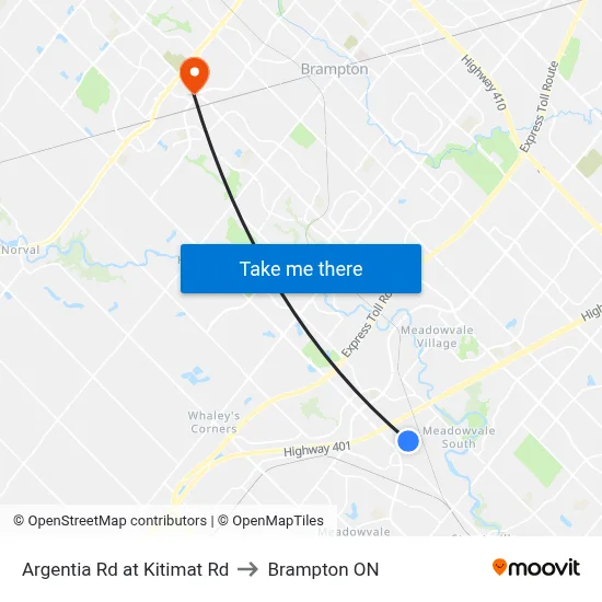 Argentia Rd at Kitimat Rd to Brampton ON map