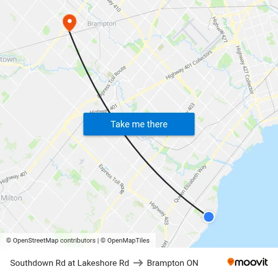 Southdown Rd at Lakeshore Rd to Brampton ON map