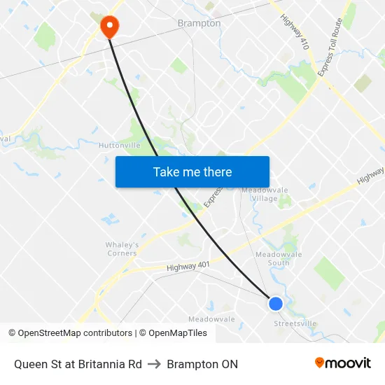 Queen St at Britannia Rd to Brampton ON map