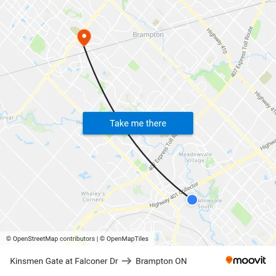 Kinsmen Gate at Falconer Dr to Brampton ON map