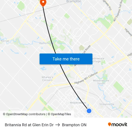 Britannia Rd at Glen Erin Dr to Brampton ON map