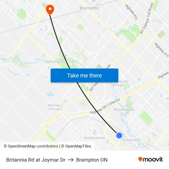 Britannia Rd at Joymar Dr to Brampton ON map