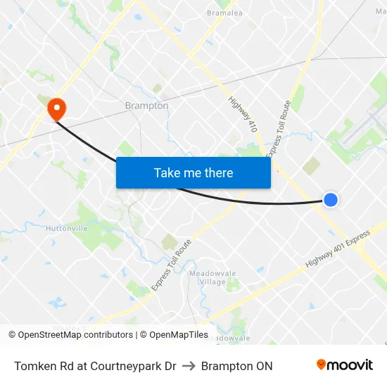 Tomken Rd at Courtneypark Dr to Brampton ON map
