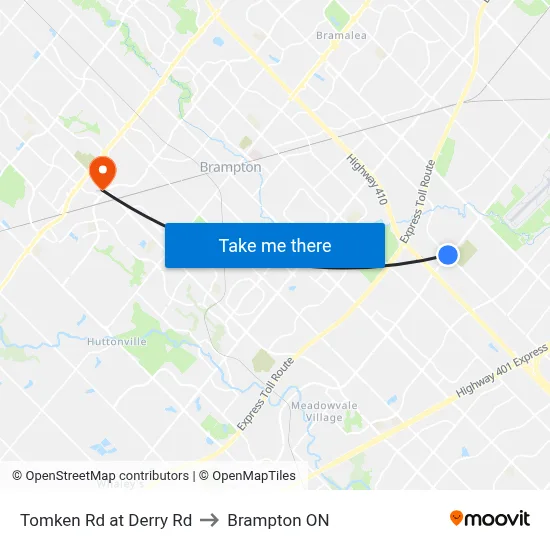 Tomken Rd at Derry Rd to Brampton ON map