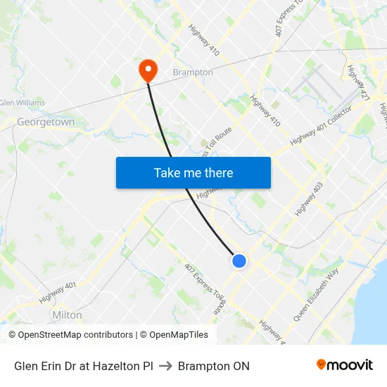 Glen Erin Dr at Hazelton Pl to Brampton ON map