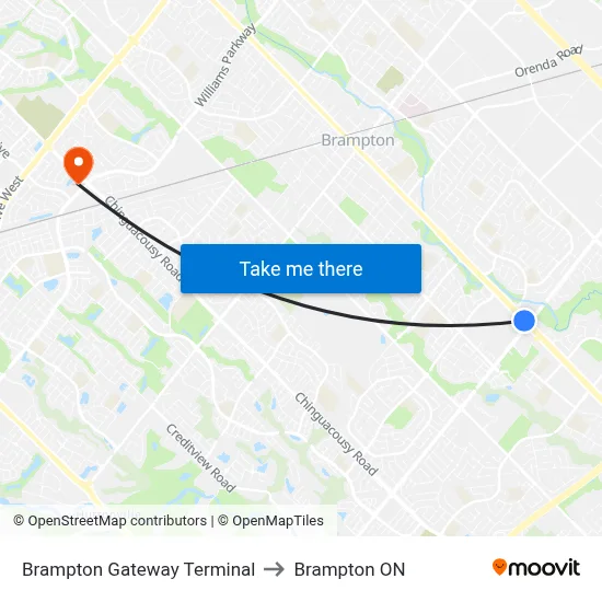 Brampton Gateway Terminal to Brampton ON map