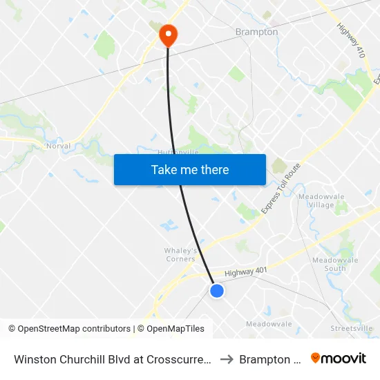 Winston Churchill Blvd at Crosscurrent Dr to Brampton ON map