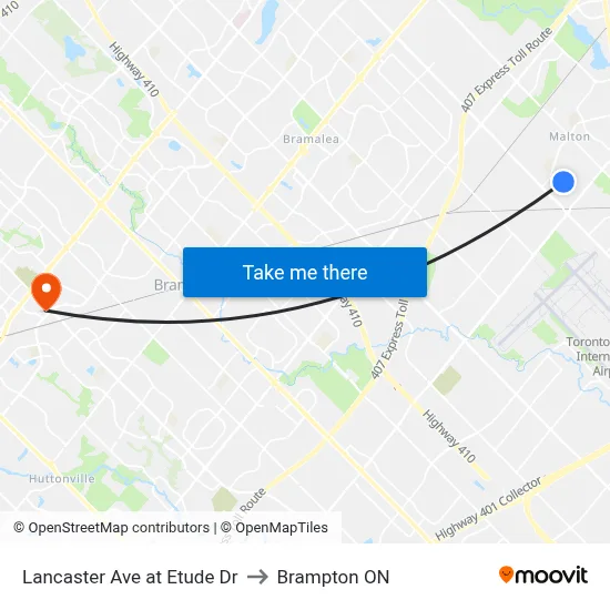Lancaster Ave at Etude Dr to Brampton ON map