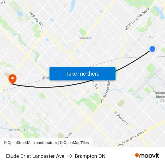 Etude Dr at Lancaster Ave to Brampton ON map