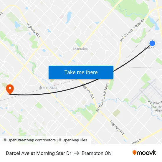 Darcel Ave at Morning Star Dr to Brampton ON map