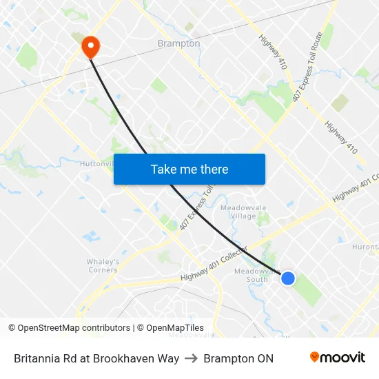 Britannia Rd at Brookhaven Way to Brampton ON map
